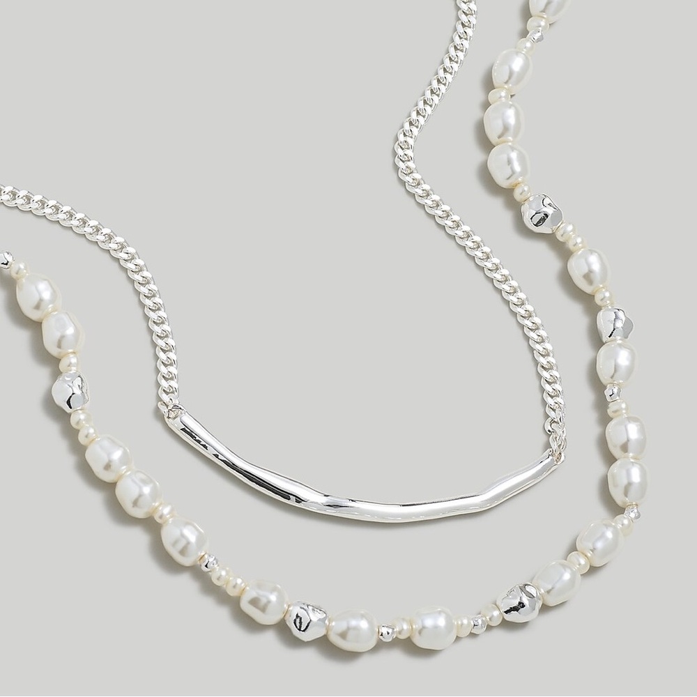 NWT Madewell Two-Pack Freshwater Pearl Chain Necklace Set 2 set Silver